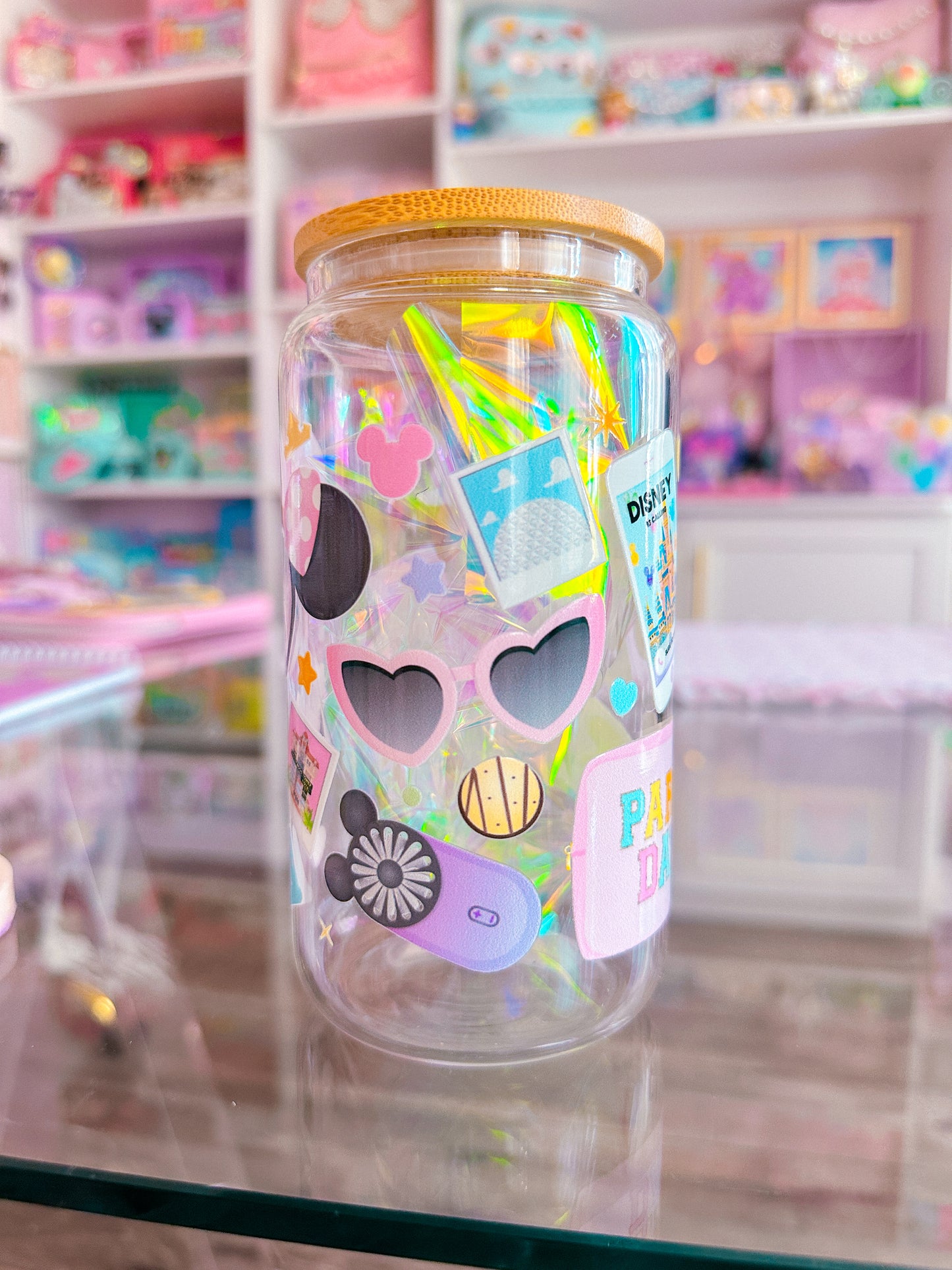 16oz Clear Glass Can FULL WRAP - Park Day Flatlay