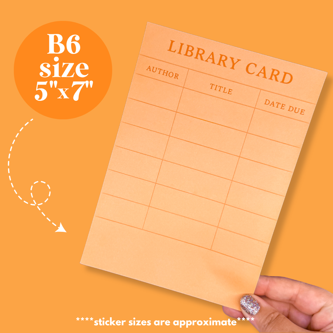 Journaling Paper Sticker - 5x7 Full Page Background Stickers (XL Library Card)