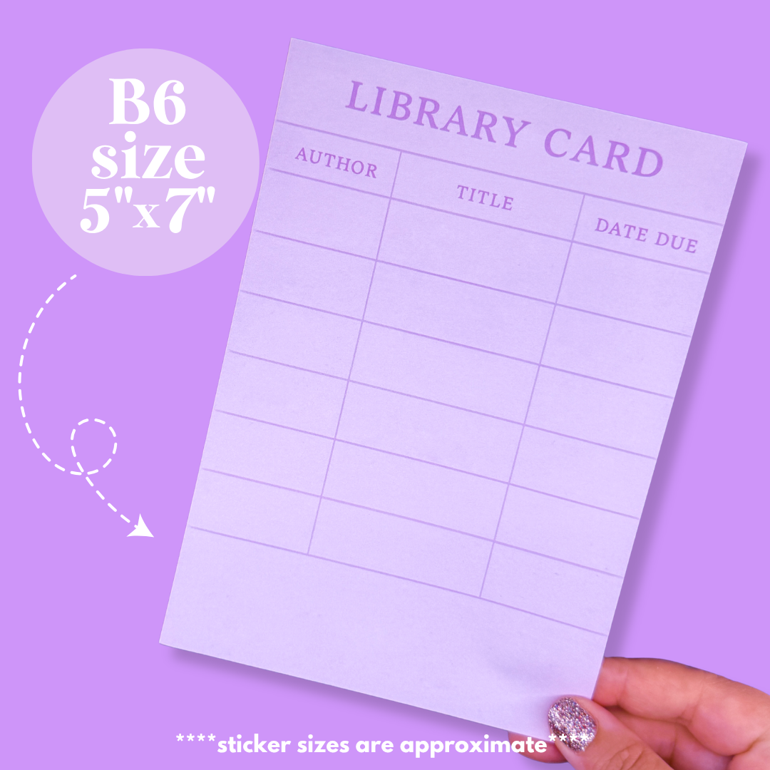Journaling Paper Sticker - 5x7 Full Page Background Stickers (XL Library Card)