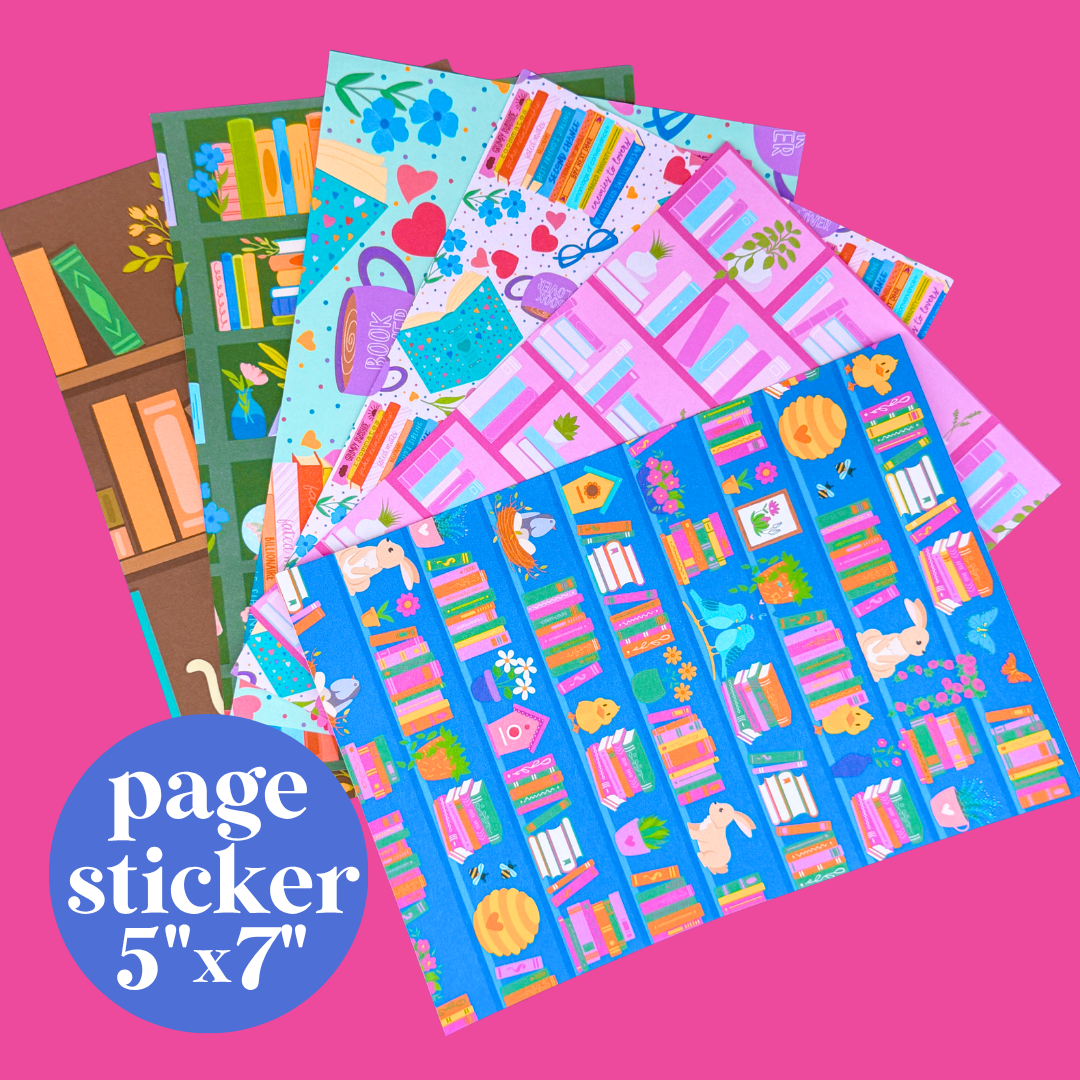 Journaling Paper Sticker - 5x7 Full Page Background Stickers (Bookshelf)