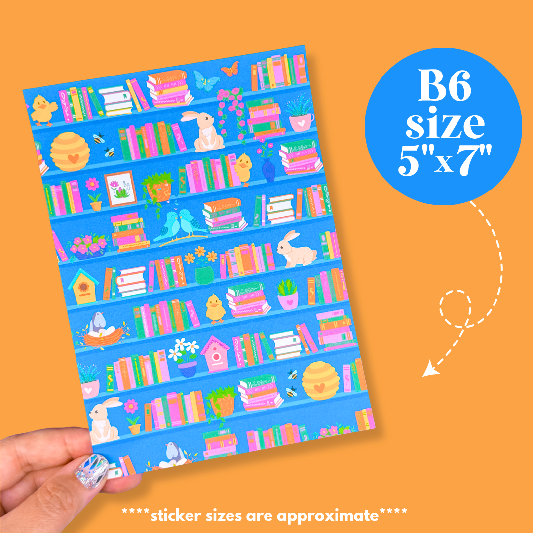 Journaling Paper Sticker - 5x7 Full Page Background Stickers (Bookshelf)