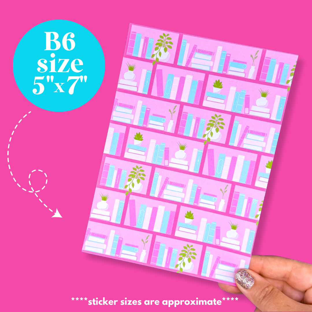 Journaling Paper Sticker - 5x7 Full Page Background Stickers (Bookshelf)