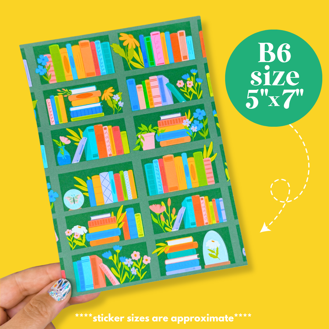 Journaling Paper Sticker - 5x7 Full Page Background Stickers (Bookshelf)