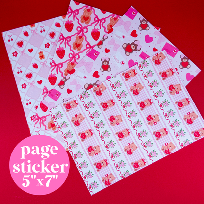 NEW! Journaling Paper Sticker - 5x7 Full Page Background Stickers (Beary Sweet)