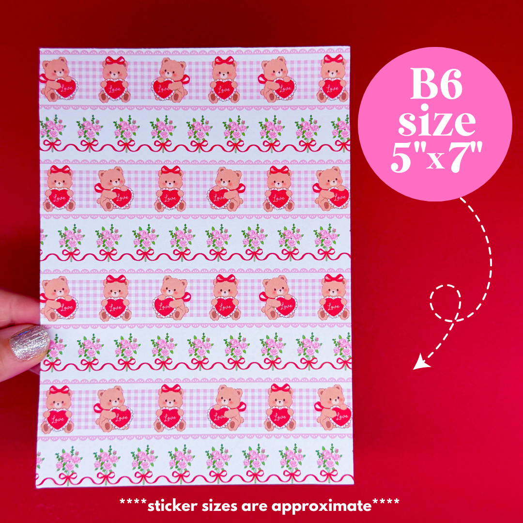 NEW! Journaling Paper Sticker - 5x7 Full Page Background Stickers (Beary Sweet)