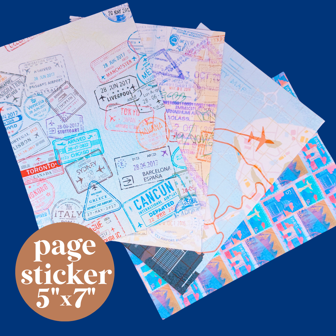 Journaling Paper Sticker - 5x7 Full Page Background Stickers (Travel Papers)