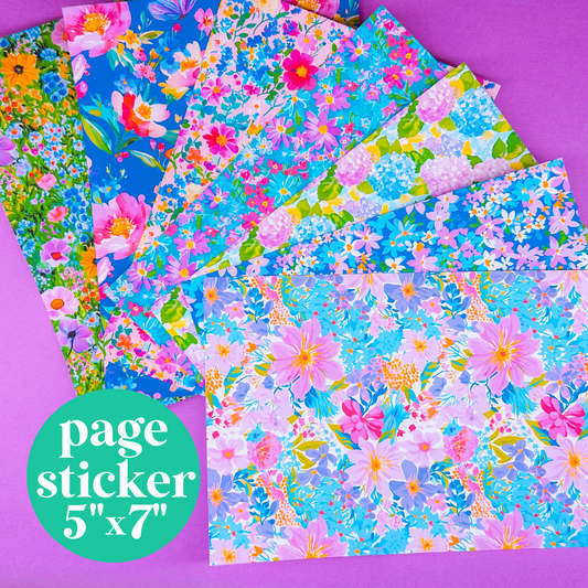 Journaling Paper Sticker - 5x7 Full Page Background Stickers (Florals)