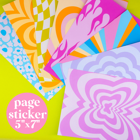 Journaling Paper Sticker - 5x7 Full Page Background Stickers (GROOVY)