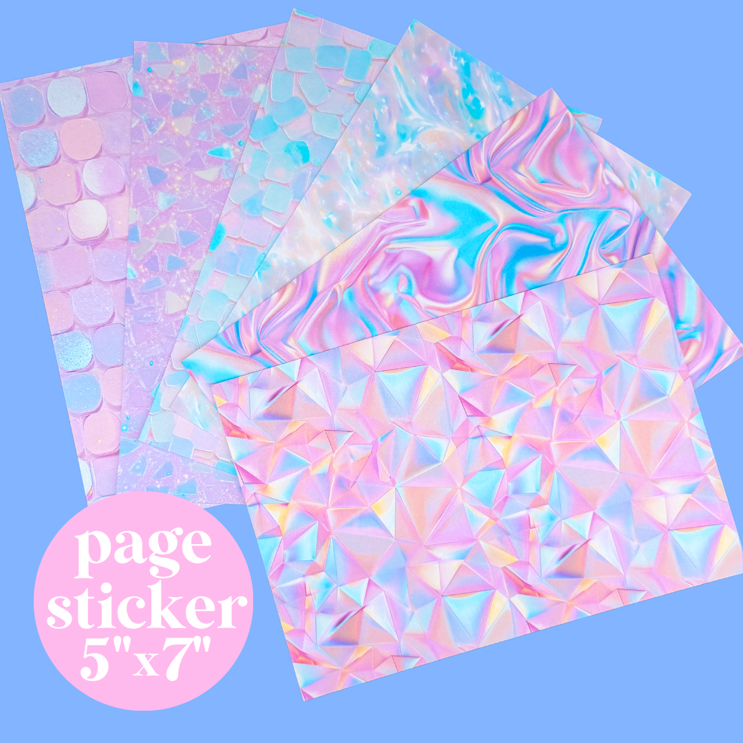 Journaling Paper Sticker - 5x7 Full Page Background Stickers (Pink Iridescent)