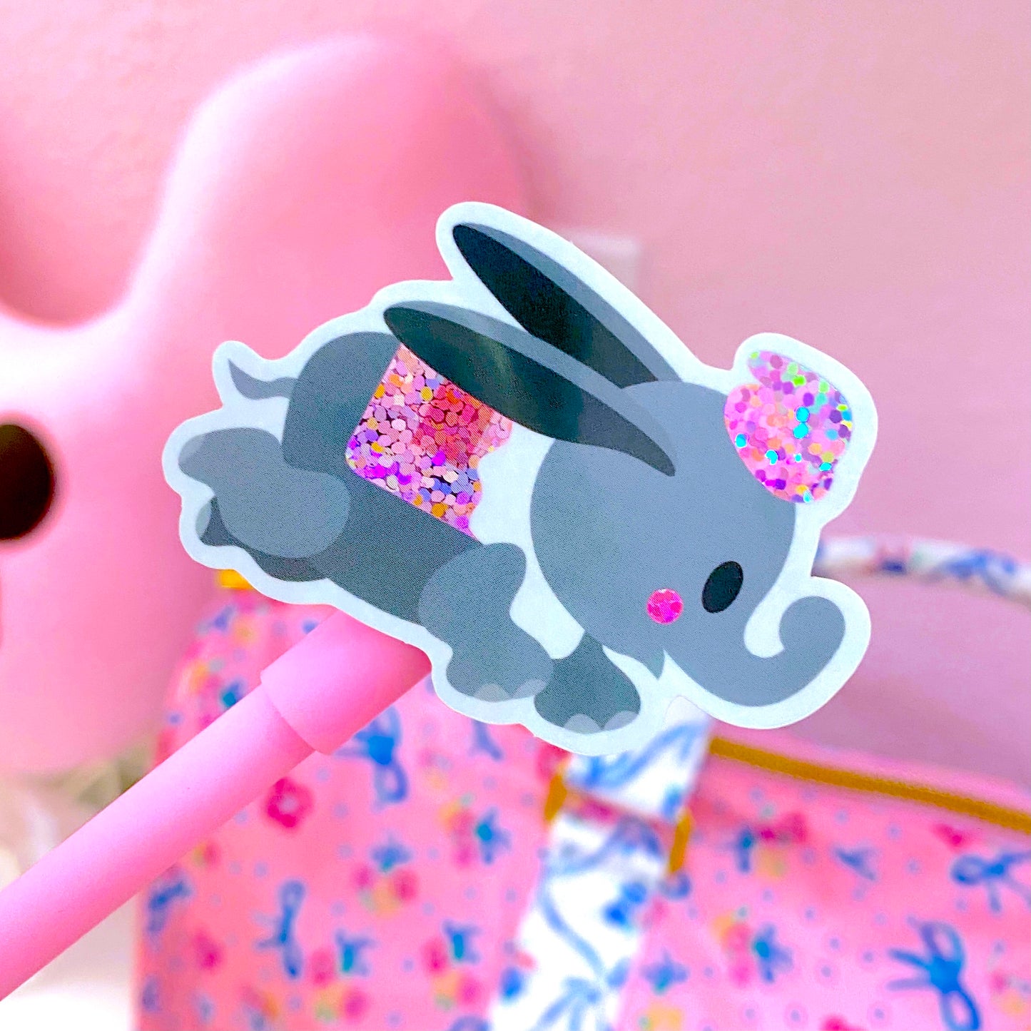 Pink Elephant - Glitter Waterproof Sticker