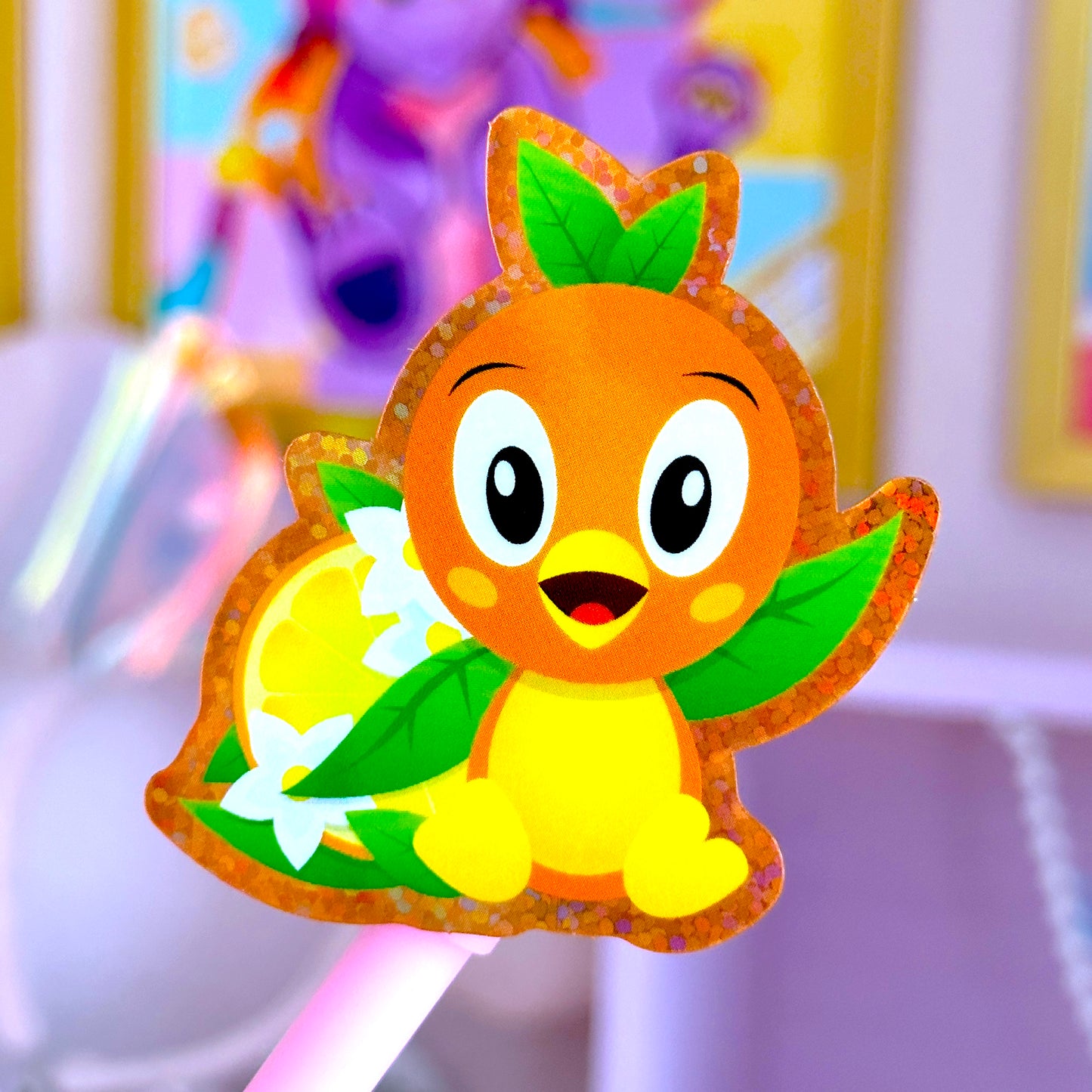 Glitter Waterproof Sticker - Orange Bird