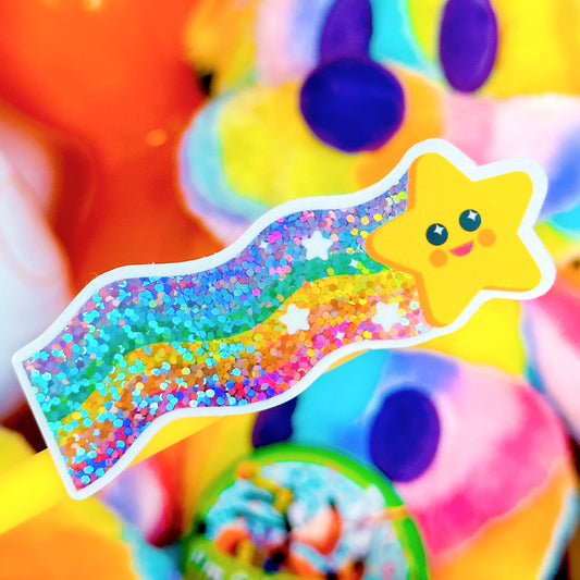 Glitter Waterproof Sticker - Kawaii Rainbow Star