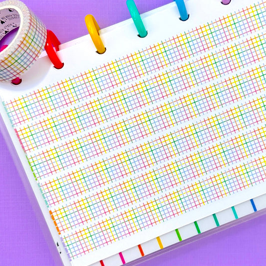 *$1 DEAL* 15MM Washi Tape - BOLD Rainbow Grid (White)