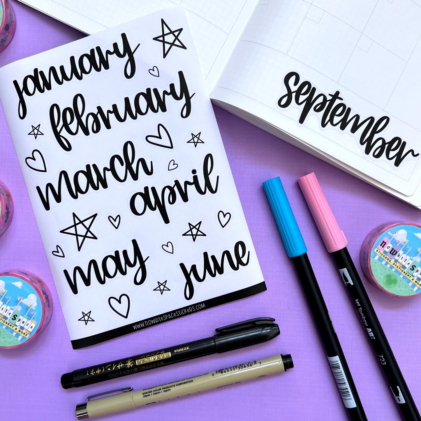 Journaling Hand-lettered Script Stickers - Months