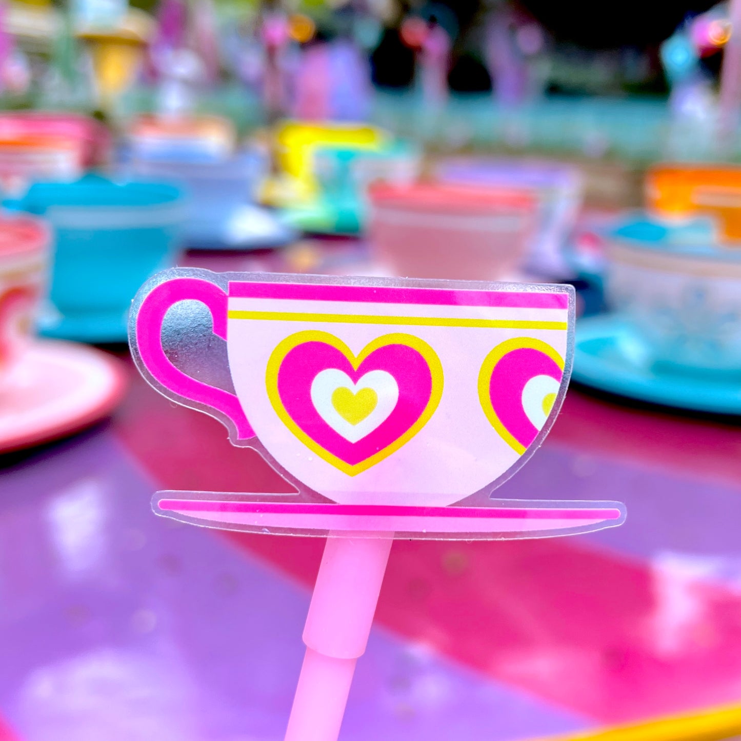 Clear WATERPROOF STICKER - Pink Heart Teacup