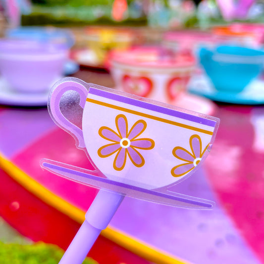 Clear WATERPROOF STICKER - Purple Flower Teacup