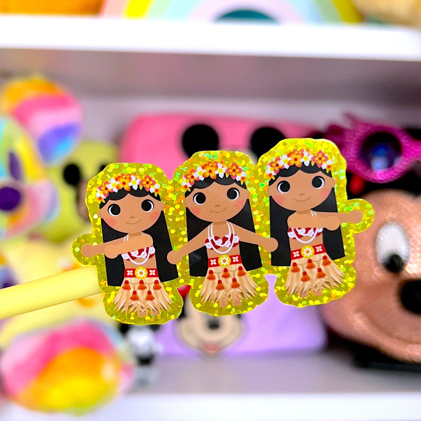 Glitter Waterproof Sticker - Small World Hula Dancers