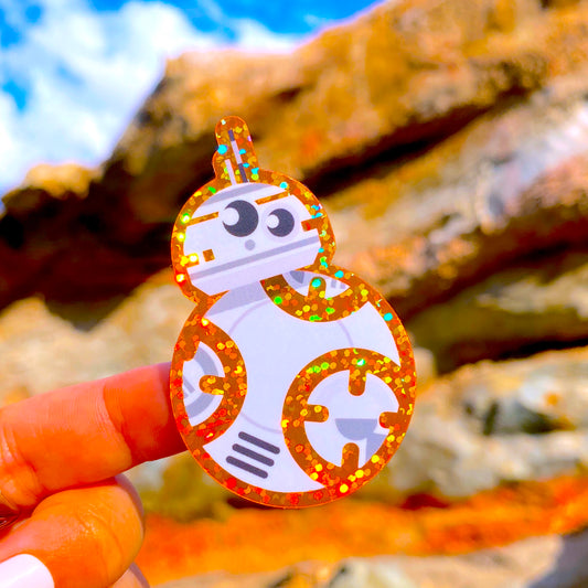 *LAST CHANCE* WATERPROOF Sticker - Orange Glitter Droid