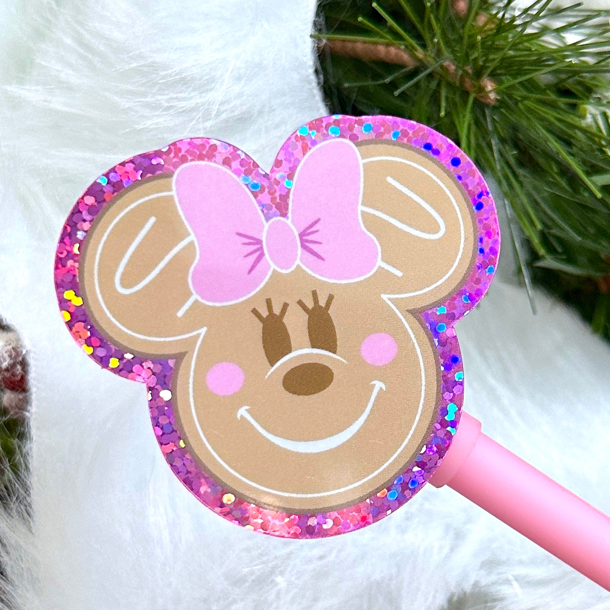 Pink Xmas - Glitter Waterproof Sticker