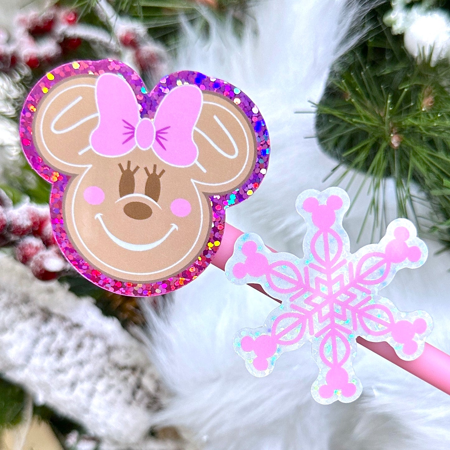 Pink Xmas - Glitter Waterproof Sticker