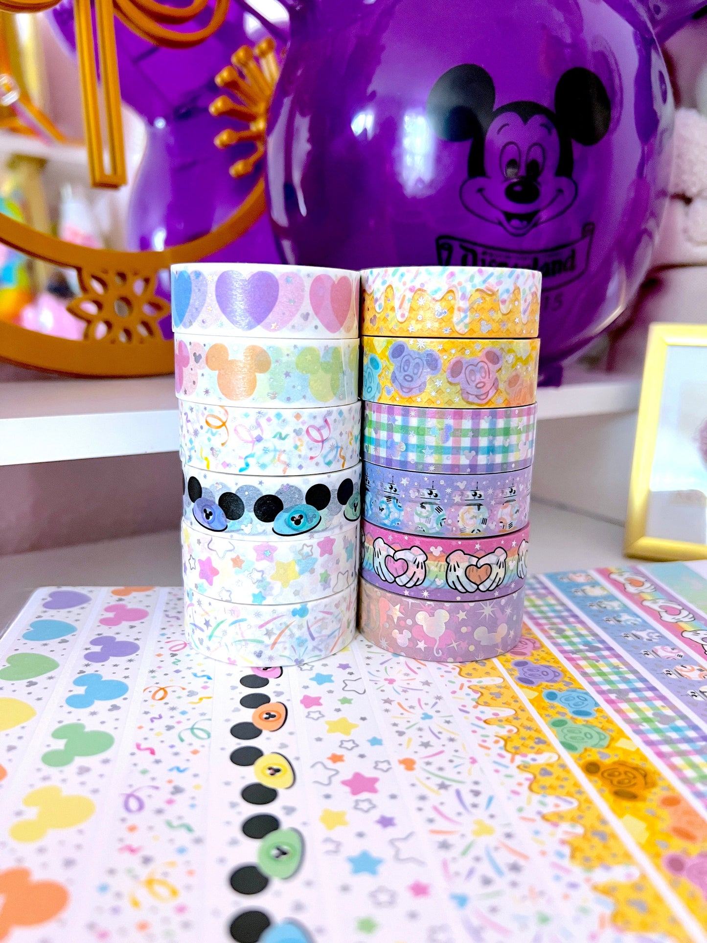 15MM Foiled Washi Tape - Pastel Rainbow Heart Hands