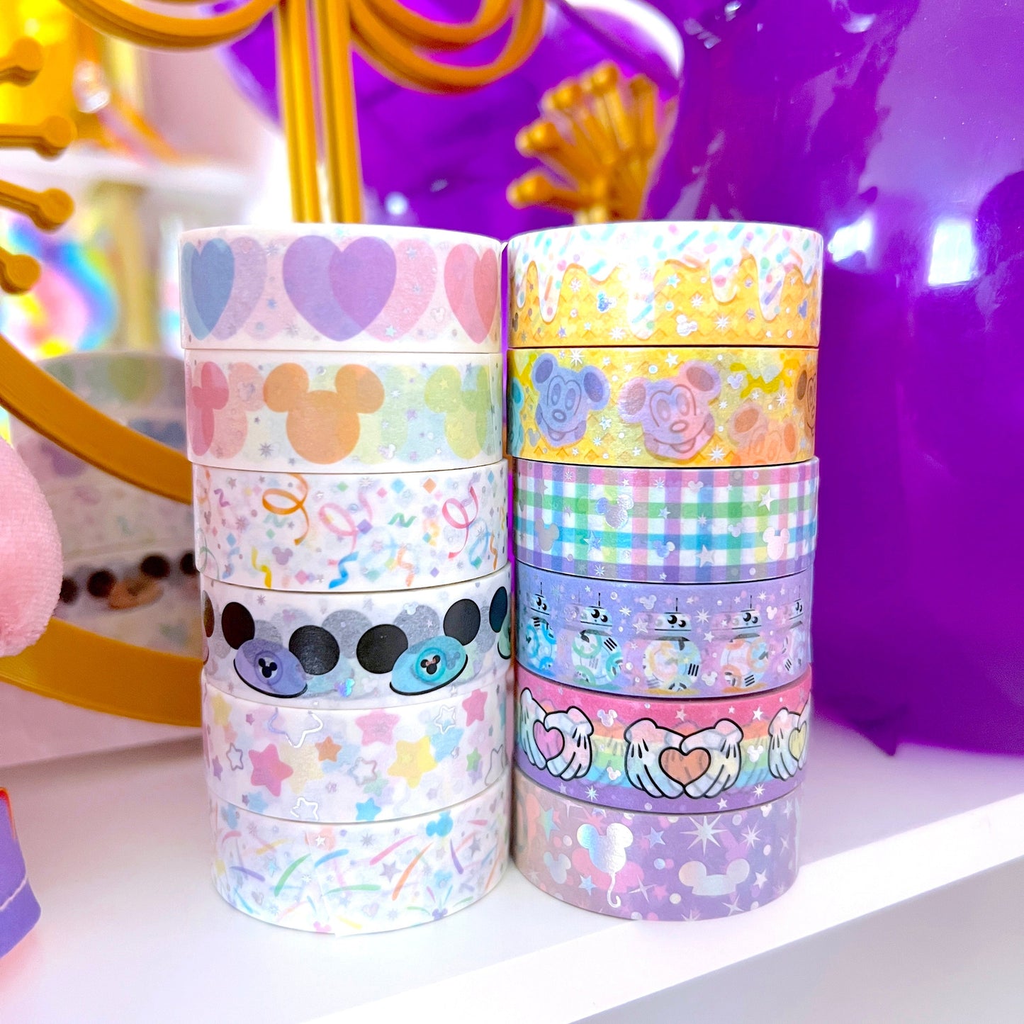 15MM Foiled Washi Tape - Pastel Rainbow Heart Hands