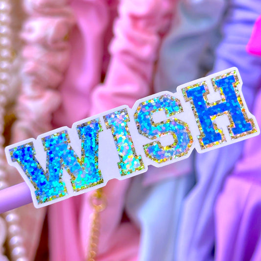 Glitter Waterproof Sticker - Varsity Letter WISH