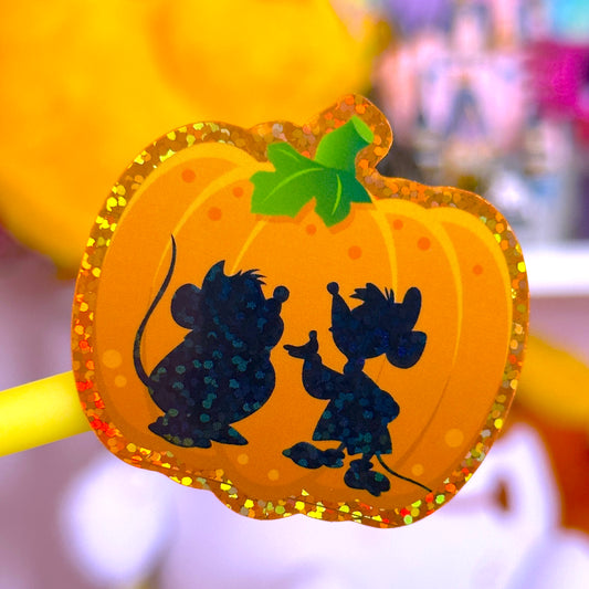 Glitter Waterproof Sticker - Pumpkin + Mice