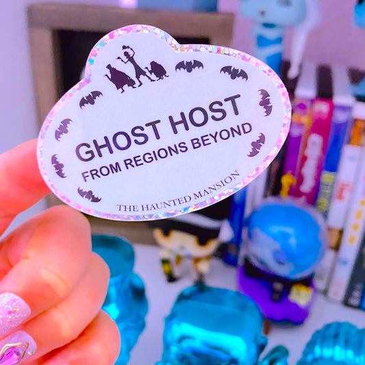 WATERPROOF STICKER - Haunted GLITTER Ghost Host Nametag