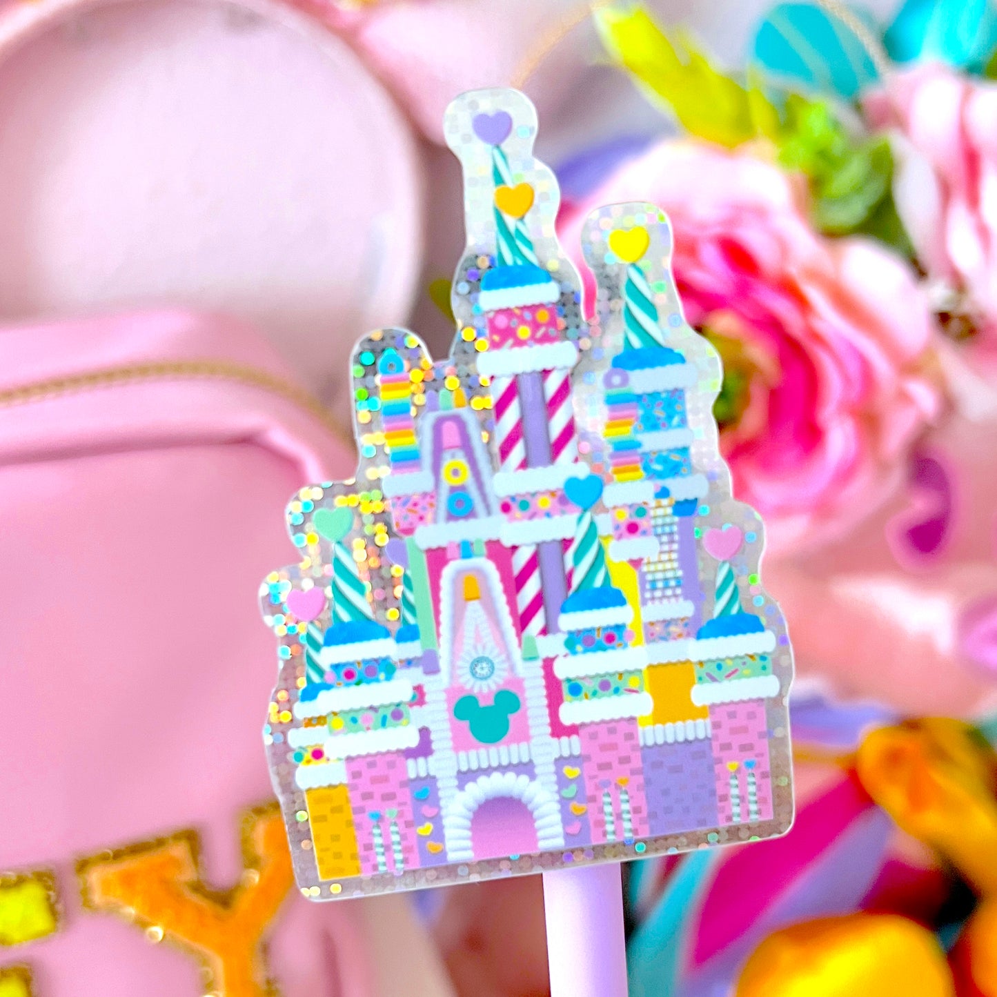 Glitter Waterproof Sticker - Candy Hearts Castle