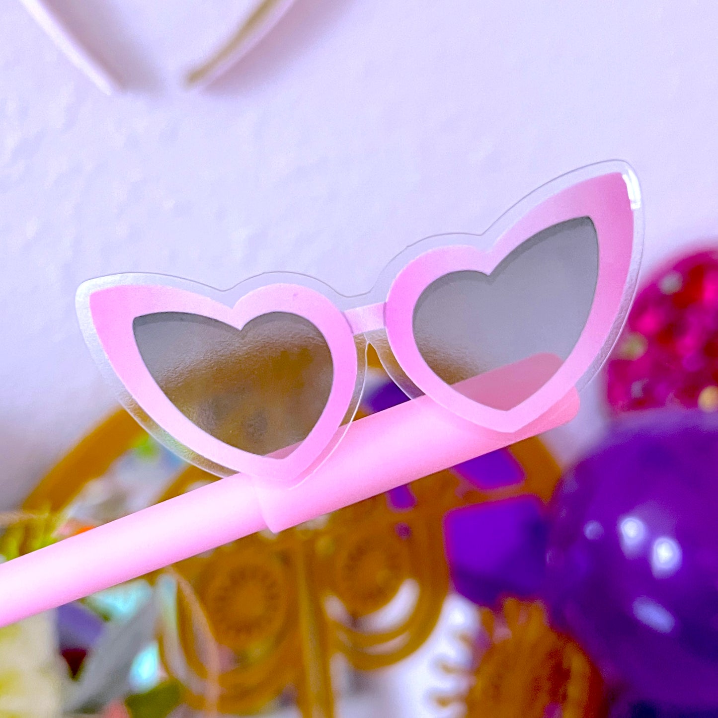 Clear WATERPROOF STICKER - Pink Heart Sunglasses
